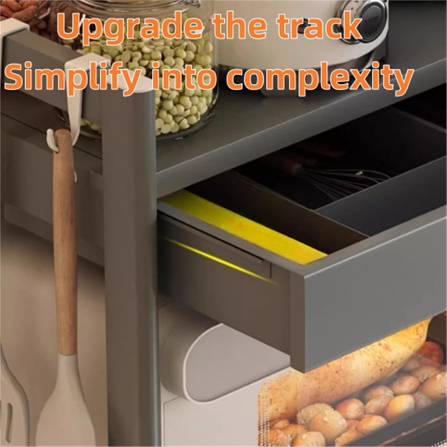 Support Micro-ondes avec Tiroir et Rangement Intégré